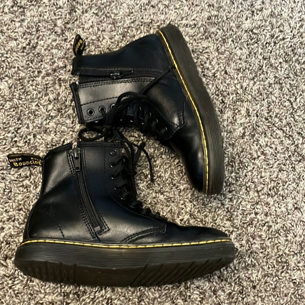 Dr. Martens Black Zavala Combat Boots with Yellow Stitching